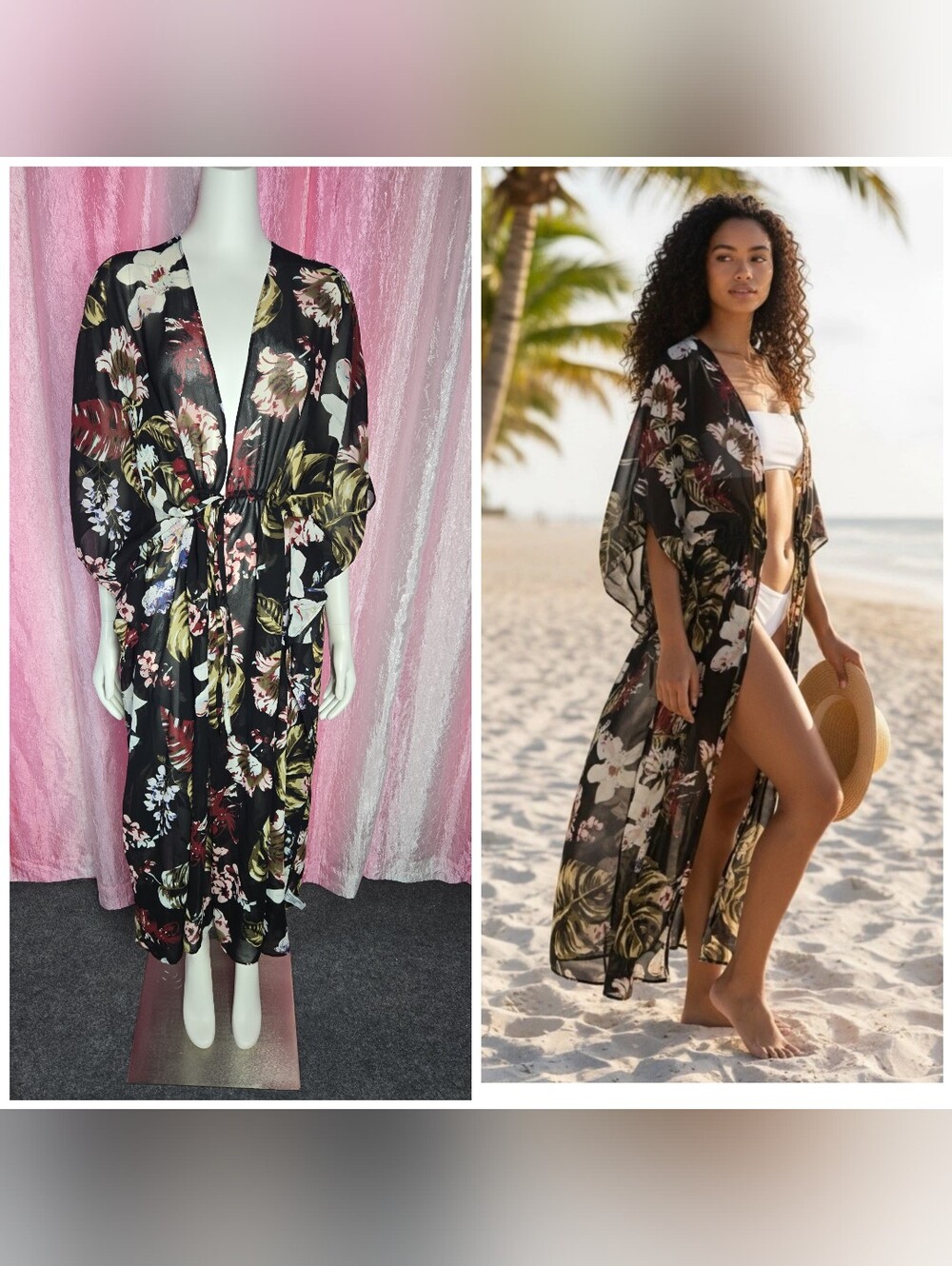 Walter Baker Sheer Floral Duster Maxi Cover Up Boho Resort Kimono One Size